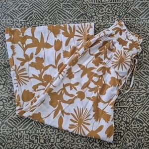 Floral Wide Leg Pants - White and Brown